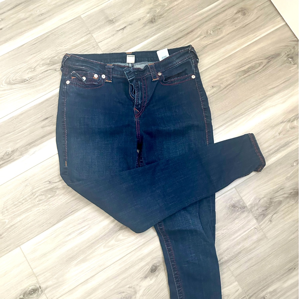 True Religion Washed Blue High Waisted Skinny Jean Size 31 Excellent Condition